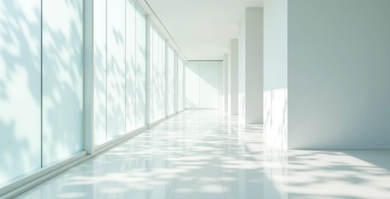 Vue d'ensemble d'un espace épuré symbolisant la fluidité des processus