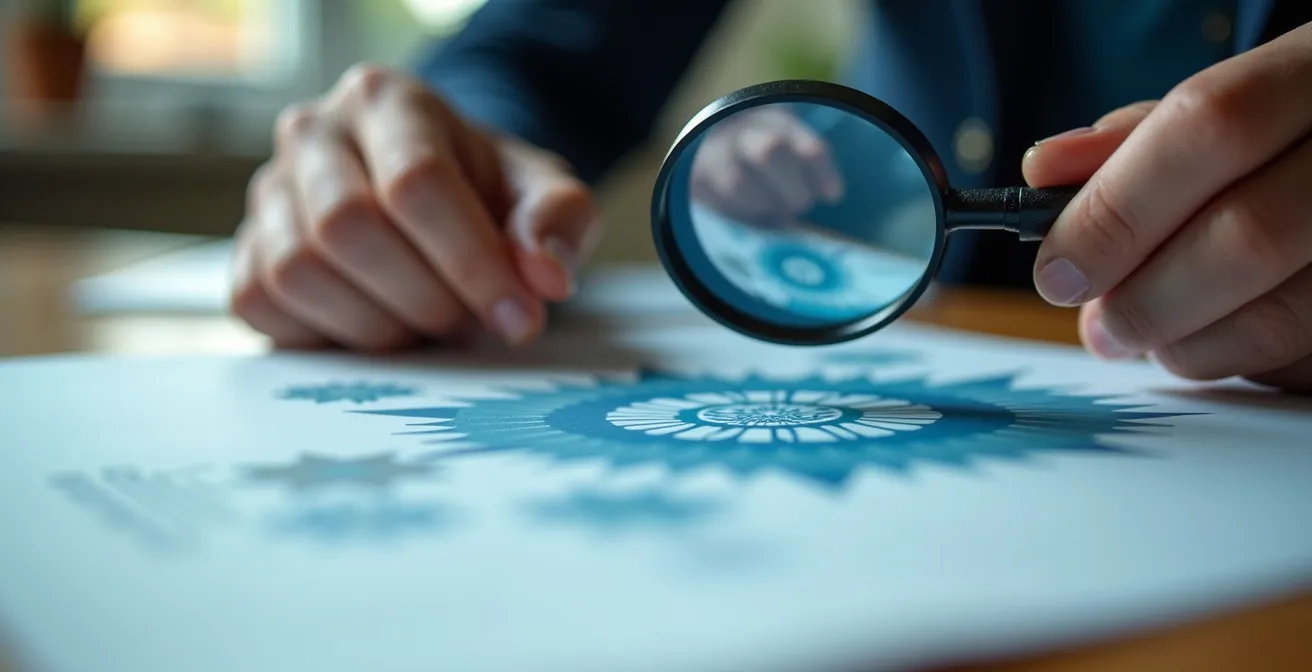 Gros plan sur des mains analysant des documents avec une loupe professionnelle